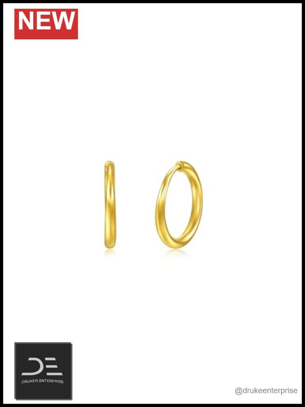 999.9 24K Gold Hoop Earrings Women Hidden Clasp Lever Back